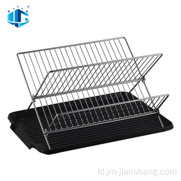 2 Tier Lipat Rak Pengeringan Hidangan Stainless Steel